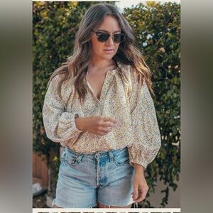 Magill Clive Button Down Cotton Blouse Pink & Yellow Floral Oversized Sz XS EUC